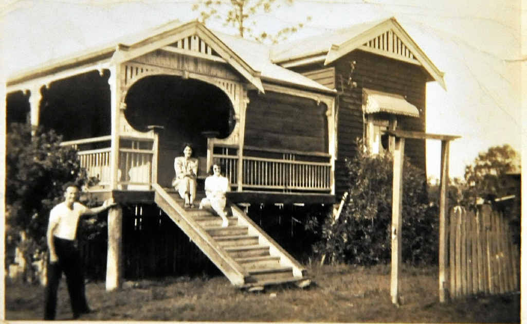 Harold ‘Curl’ Prain stands in front of his Fernvale home, which was built next to the garage, with wife Lorraine and sister-in-law Athole. Harold ‘Curl’ Prain stands in front of his Fernvale home, which was built next to the garage, with wife Lorraine and sister-in-law Athole.